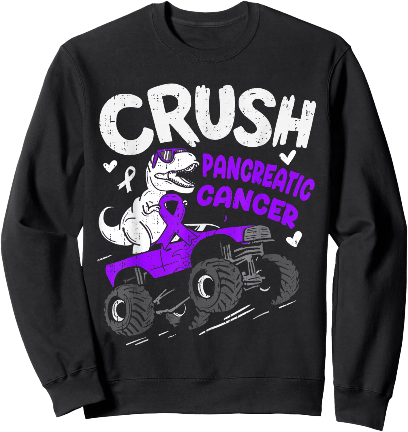 Crush Pancreatic Cancer Awareness Dino Ribbon Purple Boy Kid Sweatshirt - Sweatshirt | Black