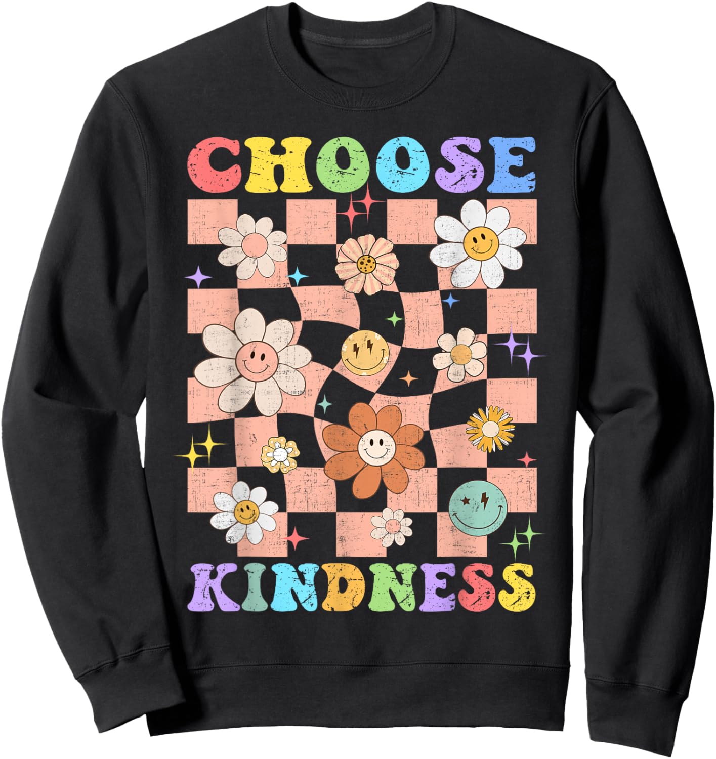 Choose Kindness Retro Groovy Be Kind Inspirational Kids Sweatshirt - Sweatshirt | Black