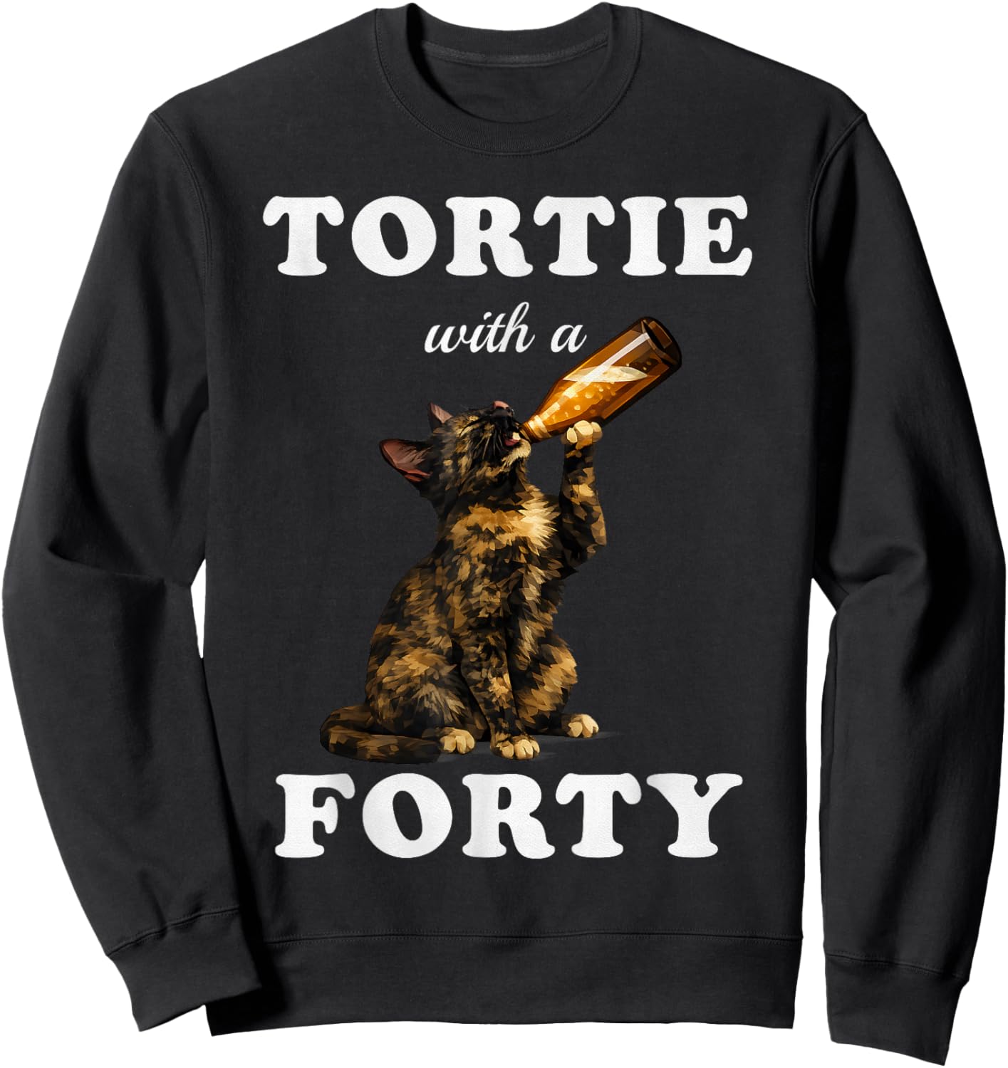 Funny Tortie Cat Drinking Beer Tortoiseshell Mom Dad Pet Sweatshirt - Sweatshirt | Black
