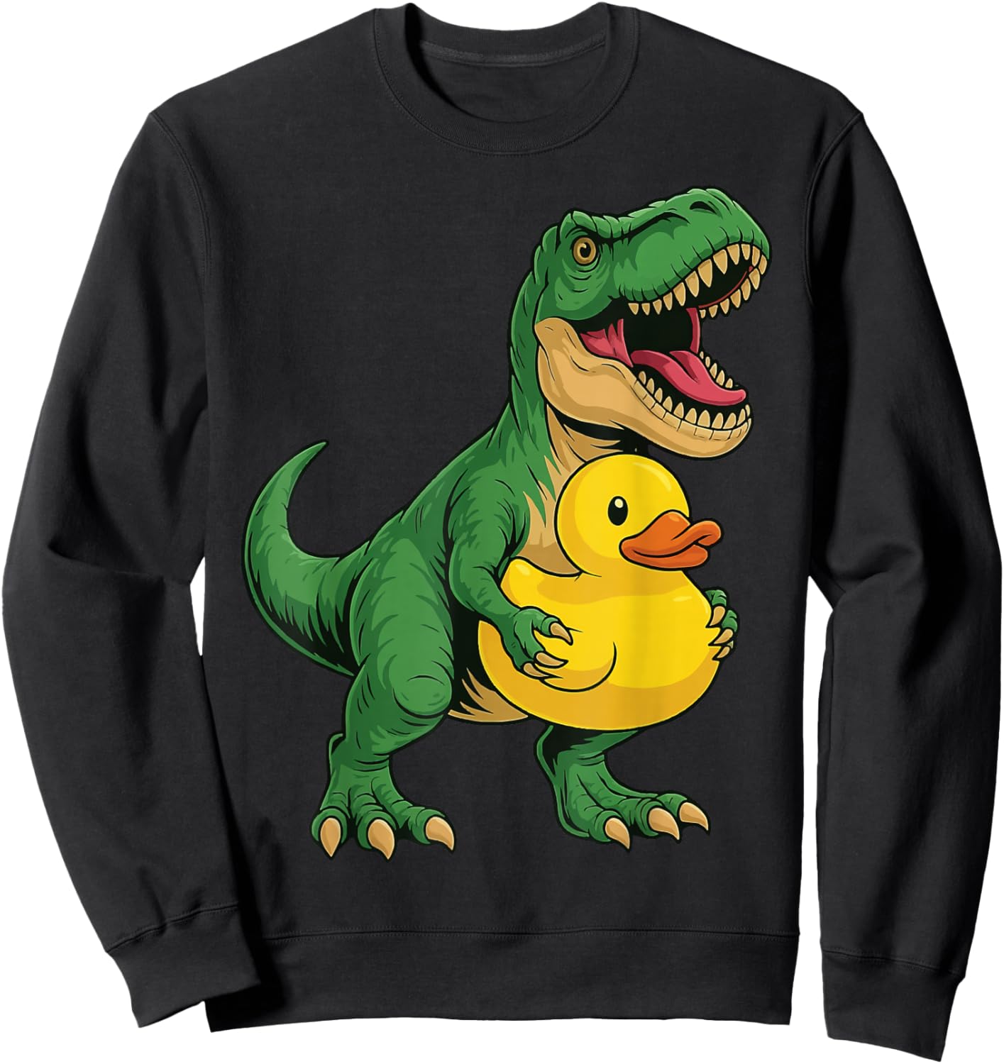 T-Rex Holding Rubber Duck Dinosaur Kids Sweatshirt - Sweatshirt | Black