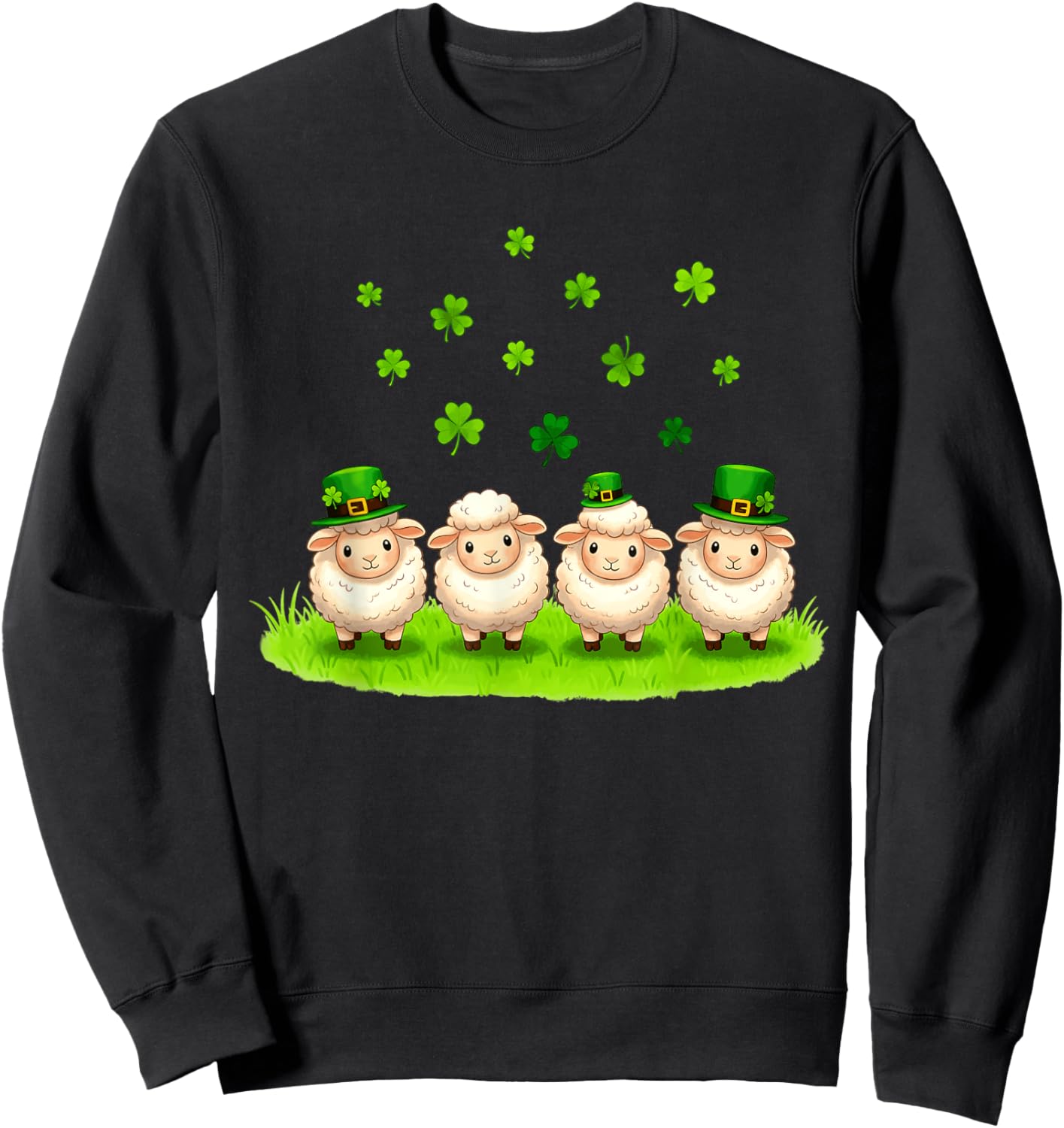 Funny Sheeps Leprechaun Shamrocks St Patrick's Day Kids Boys Sweatshirt - Sweatshirt | Black