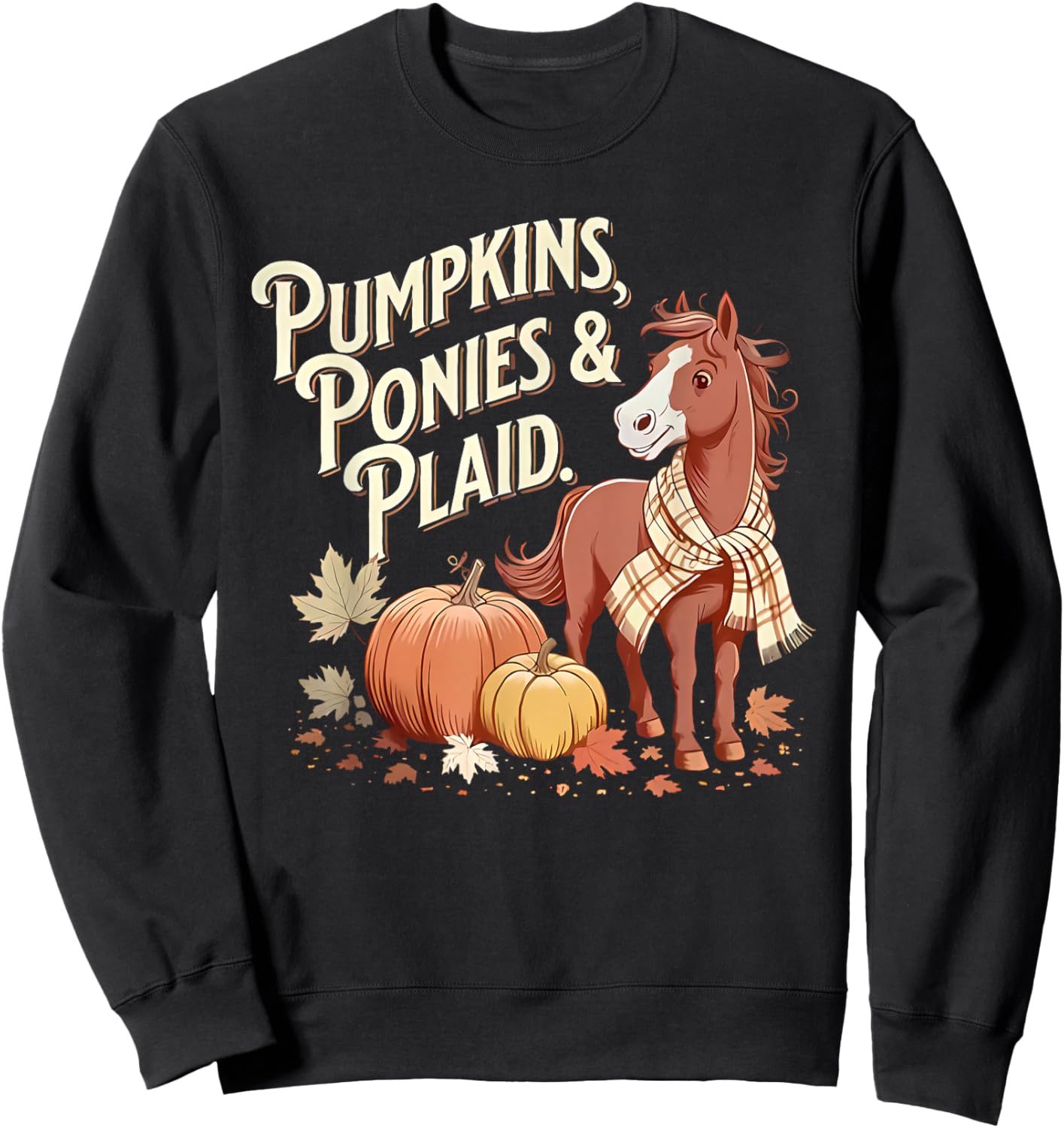 Pumpkins Ponies & Plaid Sweatshirt - Sweatshirt | Black