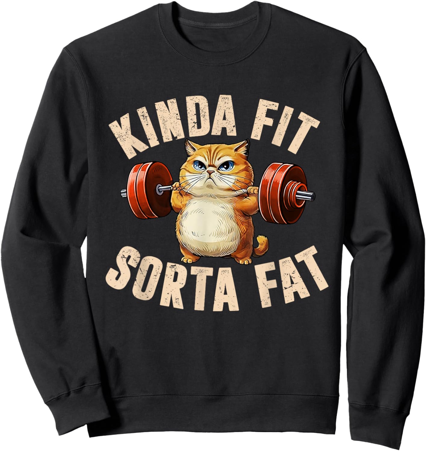 Kinda Fit Sorta Fat Funny Gym Cute Cat Retro Sweatshirt - Sweatshirt | Black