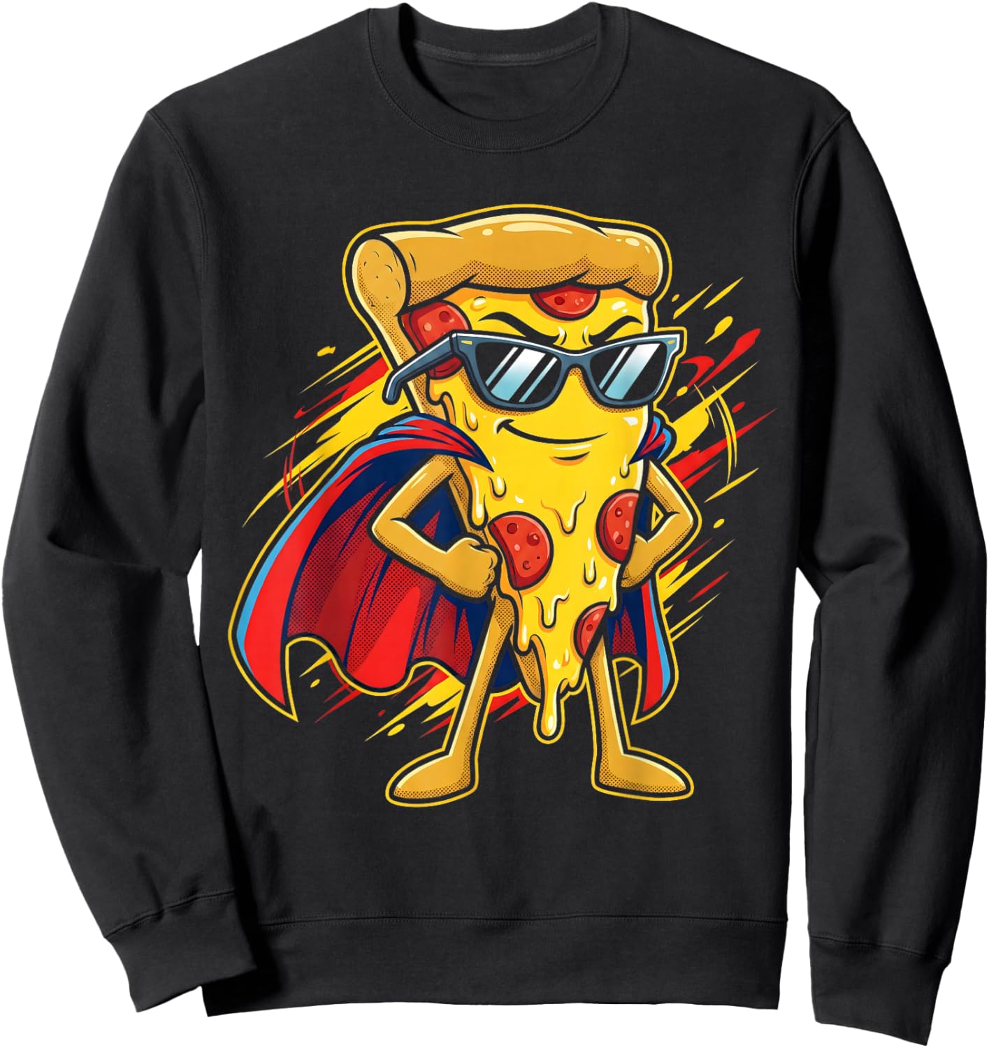 Funny Pizza Slice Hero Boys Pizza Lovers Fast Food Sweatshirt - Sweatshirt | Black