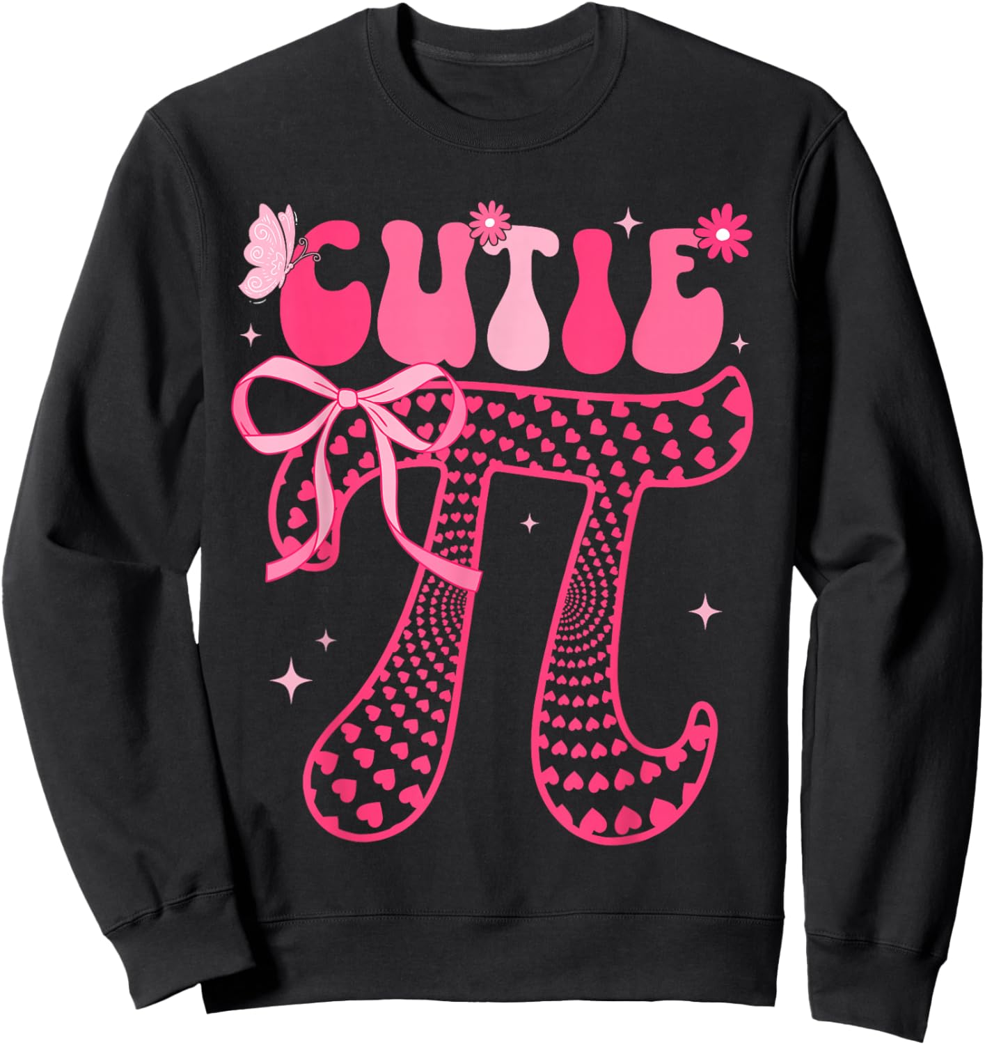 Pink Coquette Bow Cutie Pi Day Math March 14 Teacher Girl Sweatshirt - Sweatshirt | Black