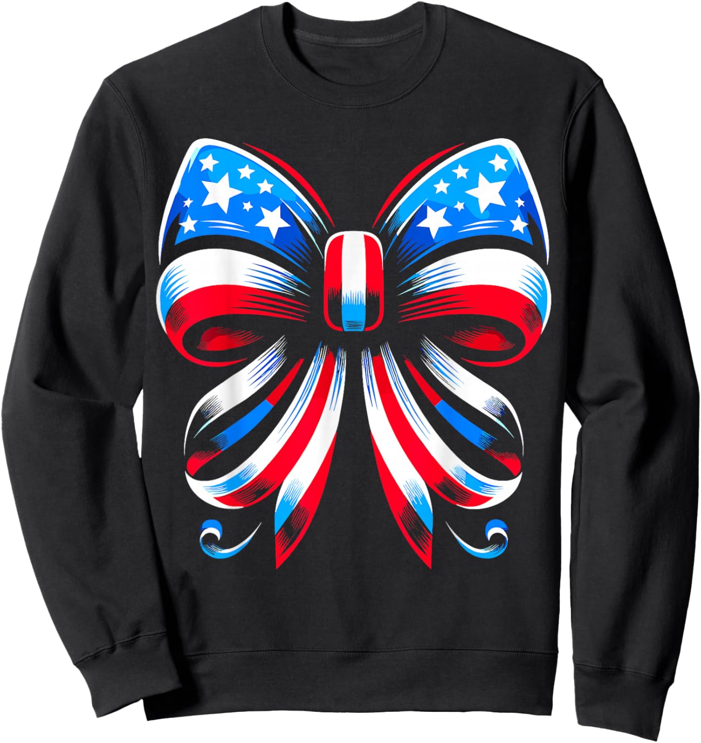 Coquette Bow Ribbon Red White Blue USA Flag 4th of July Sweatshirt - Sweatshirt | Black