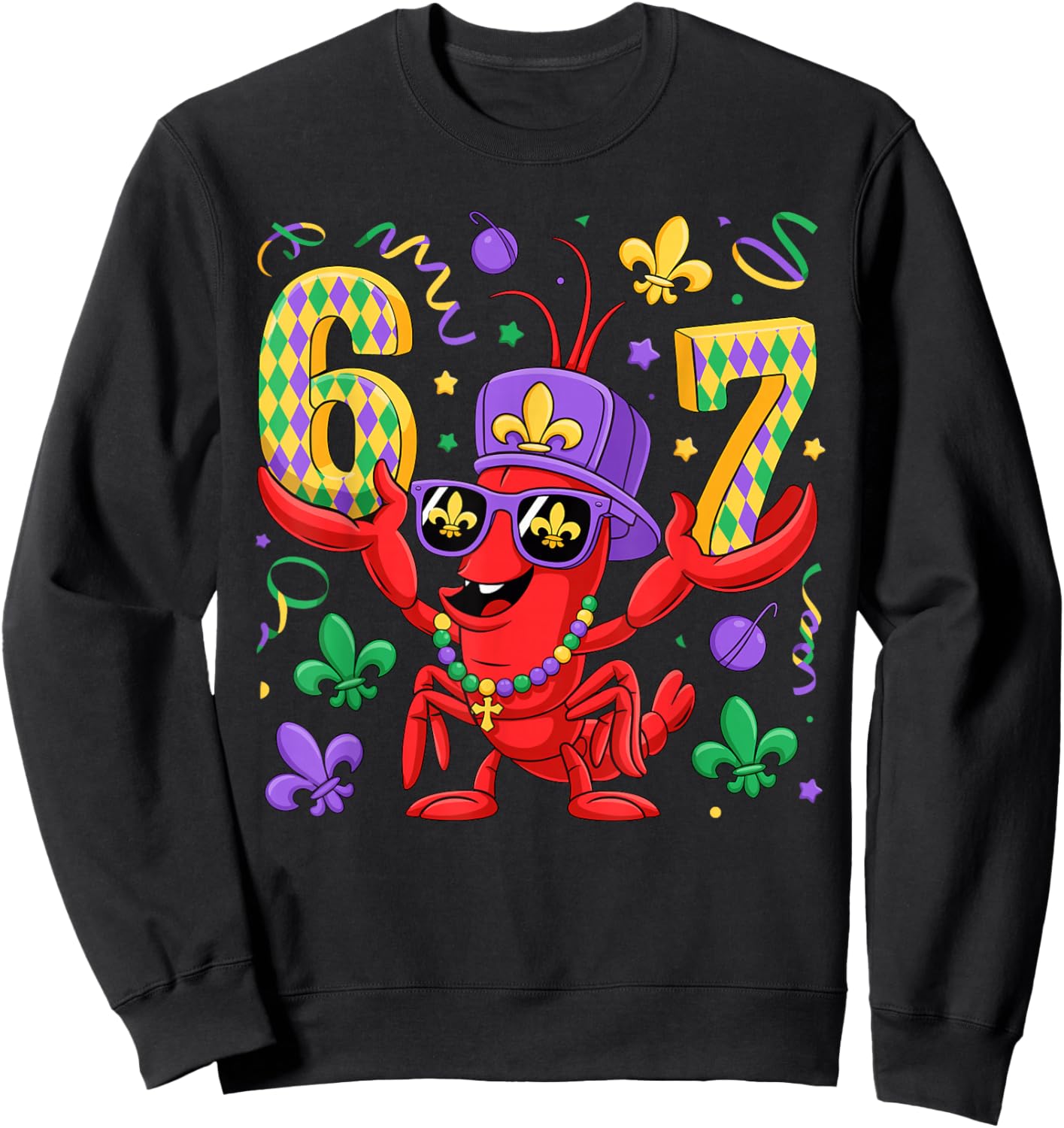 67 Mardi Gras Crawfish Beads Six Seven Carnival Boy Kids 6 7 Sweatshirt - Sweatshirt | Black