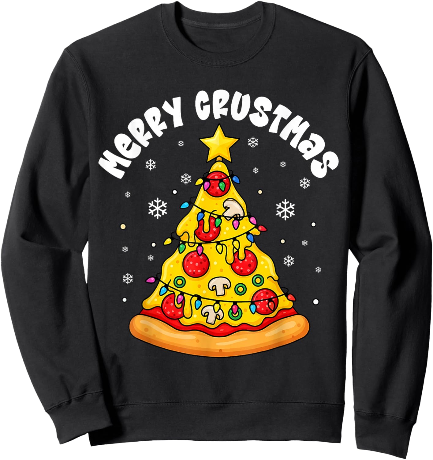 Pizza Christmas Tree Lights Xmas Boys Men Crustmas Pepperoni Sweatshirt - Sweatshirt | Black