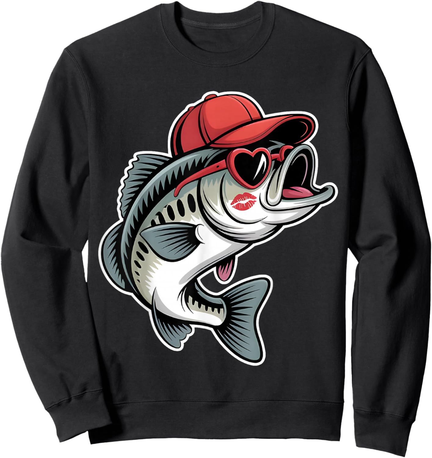 Funny Valentine Fishing Bass Heart Sunglasses Kids Boys Sweatshirt - Sweatshirt | Black