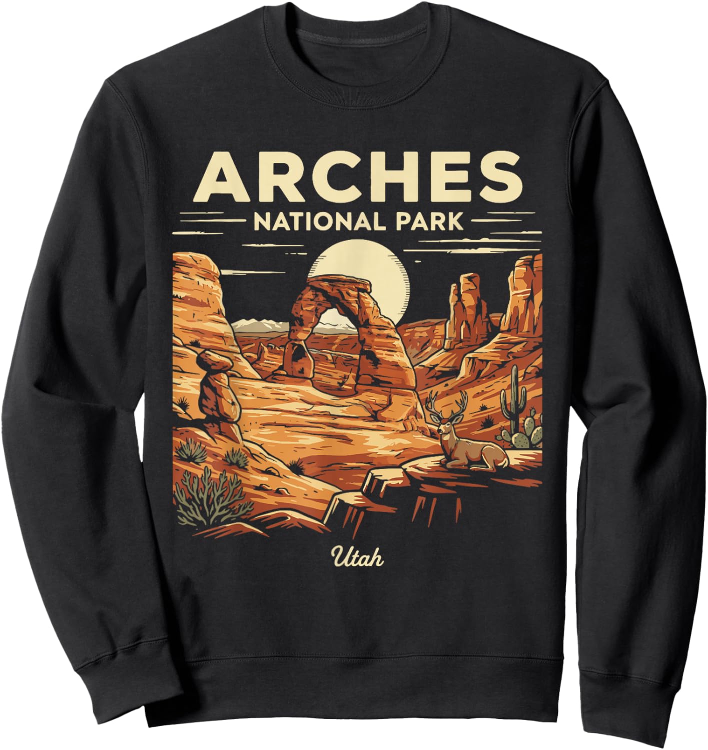 Arches National Park Utah Retro Vintage Nature Graphic Sweatshirt - Sweatshirt | Black