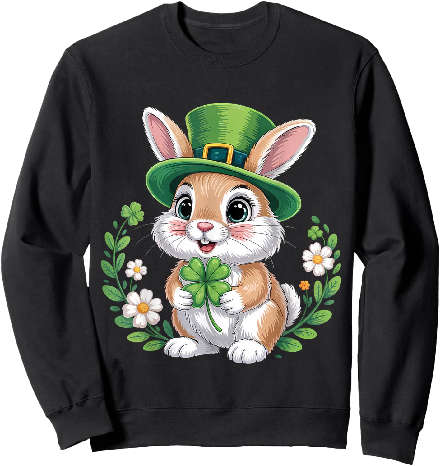 St Patricks Day Bunny Clover Sweatshirt - Sweatshirt | Black