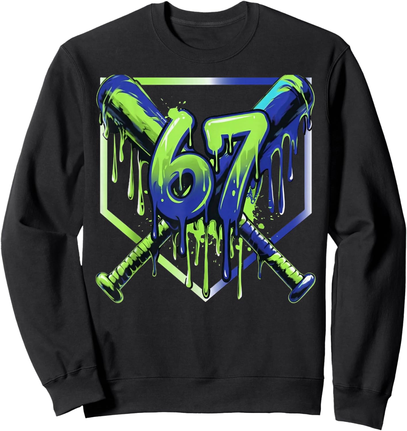 67 Baseball Drip Effect Urban Style 6-7 Meme Graphic Sweatshirt - Sweatshirt | Black