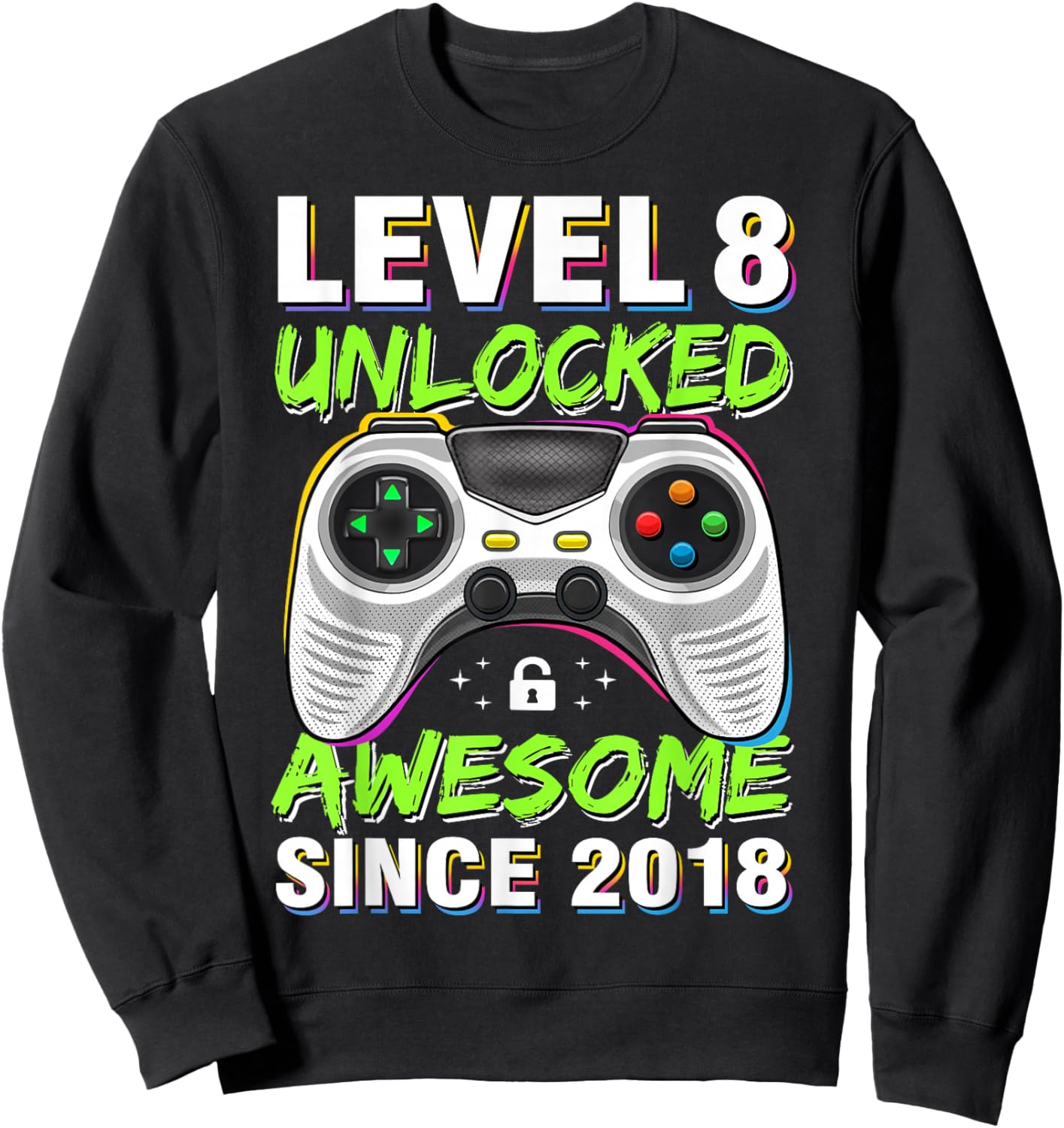Level 8 Unlocked Awesome Since 2018 8th Birthday Gaming Boys Sweatshirt - Sweatshirt | Black