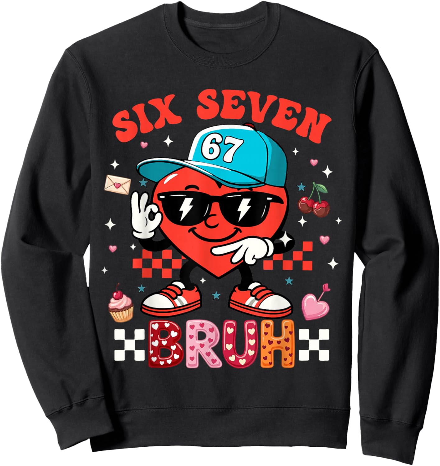 Funny Six Seven 67 6 7 Meme Heart Valentines Bro Kids Boys Sweatshirt - Sweatshirt | Black