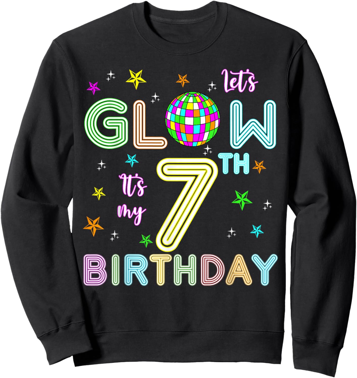 It's My 7th Birthday Glowing 80s 7 Year Old Sweatshirt - Sweatshirt | Black