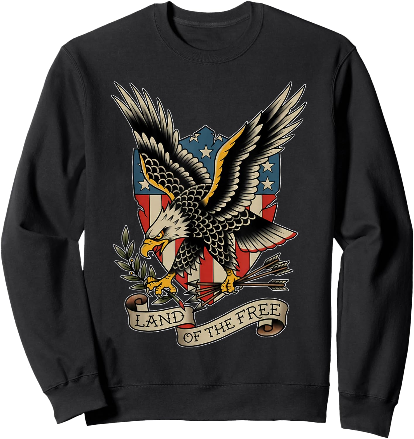 American Bald Eagle Land of The Free Tattoo Flash Sweatshirt - Sweatshirt | Black
