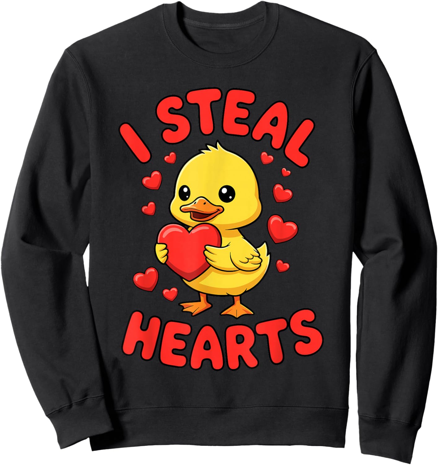 I Steal Hearts Duck Valentine's Day Cute Love Sweatshirt - Sweatshirt | Black