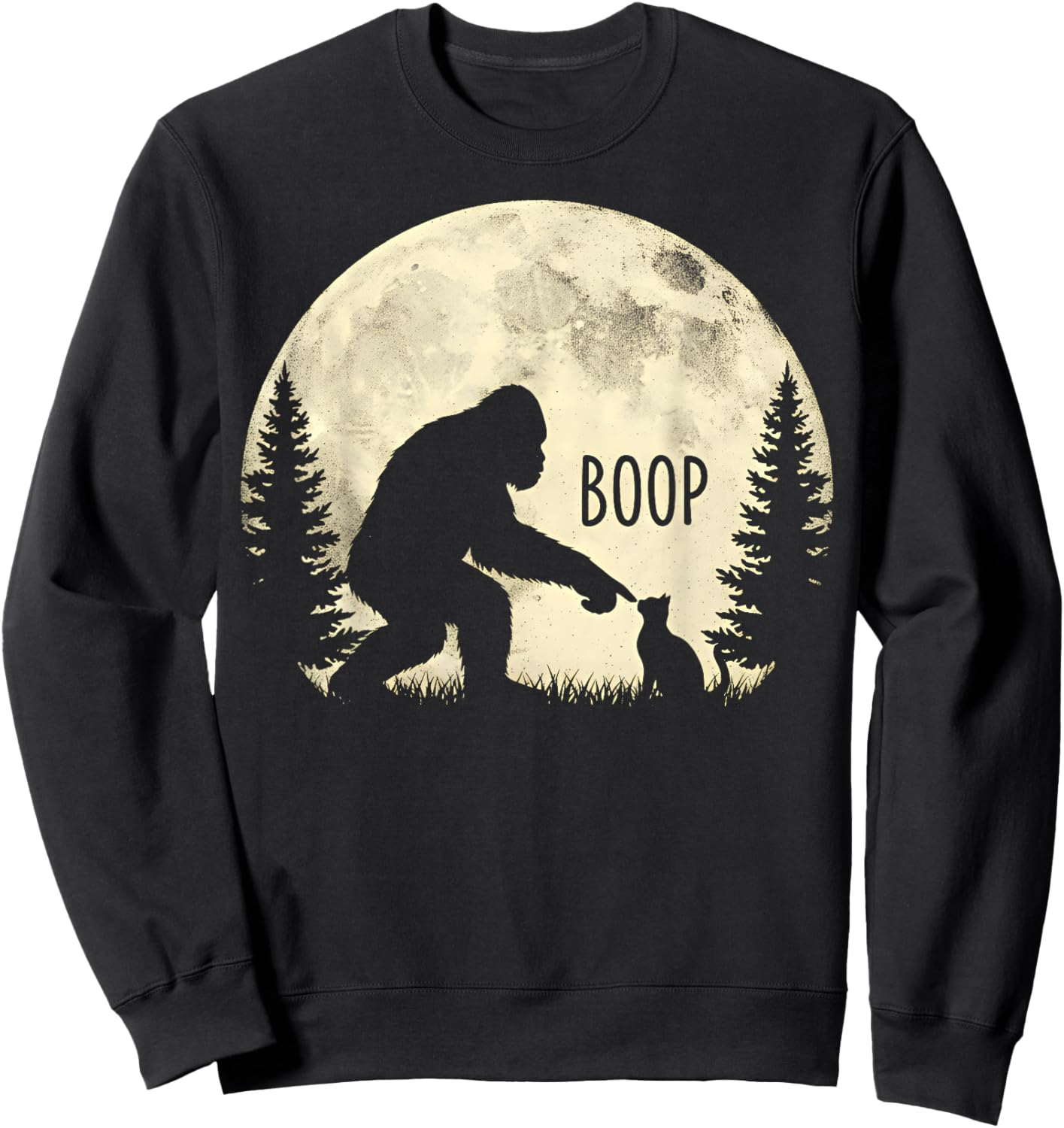 Fun Hand Boop Nose Bigfoot Cat Under Full Moon Night Lovers Sweatshirt - Sweatshirt | Black