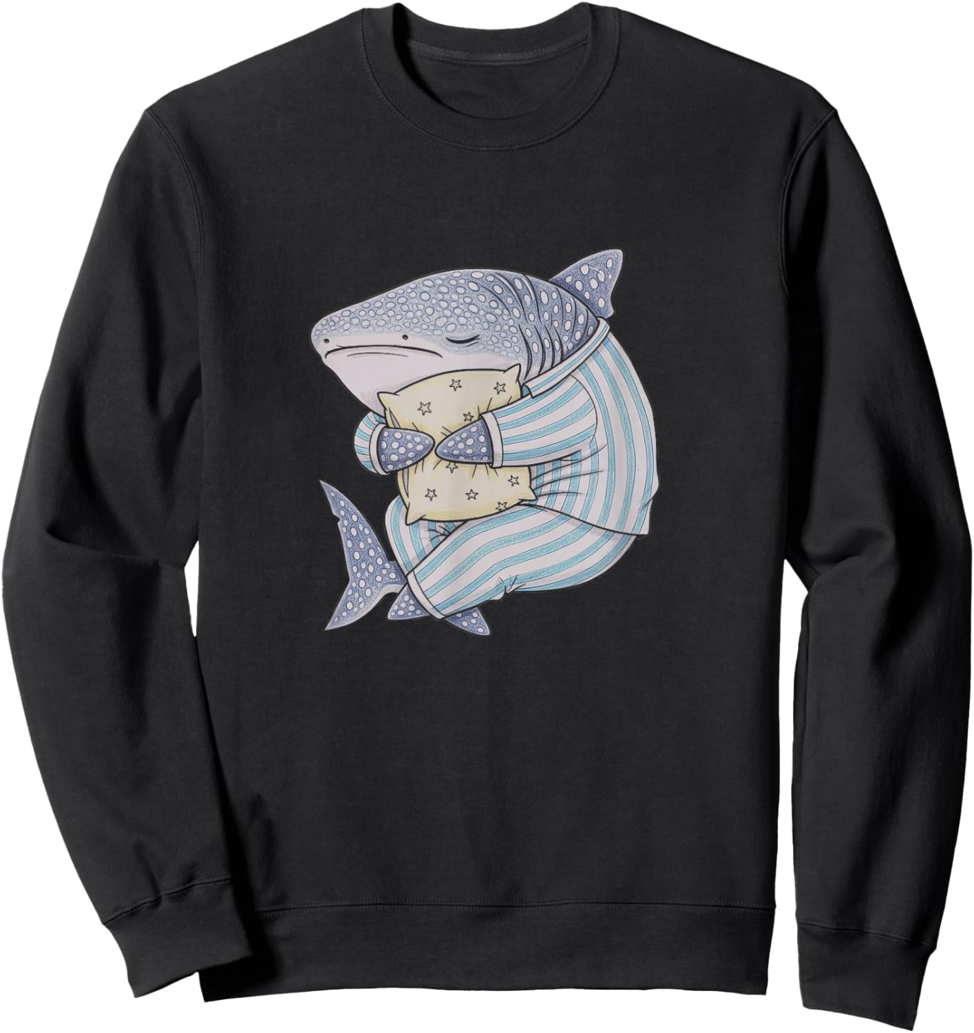 Sleeping Pajama Whale Shark Drawing Art Design Sweatshirt - Sweatshirt | Black