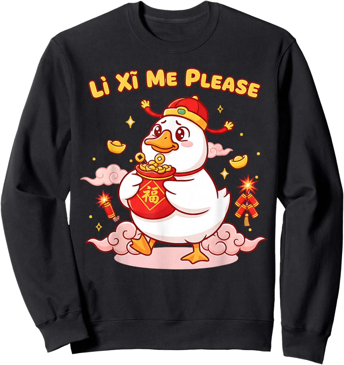 Funny Goose Li Xi Red Envelope Chinese New Year of Horse Sweatshirt - Sweatshirt | Black
