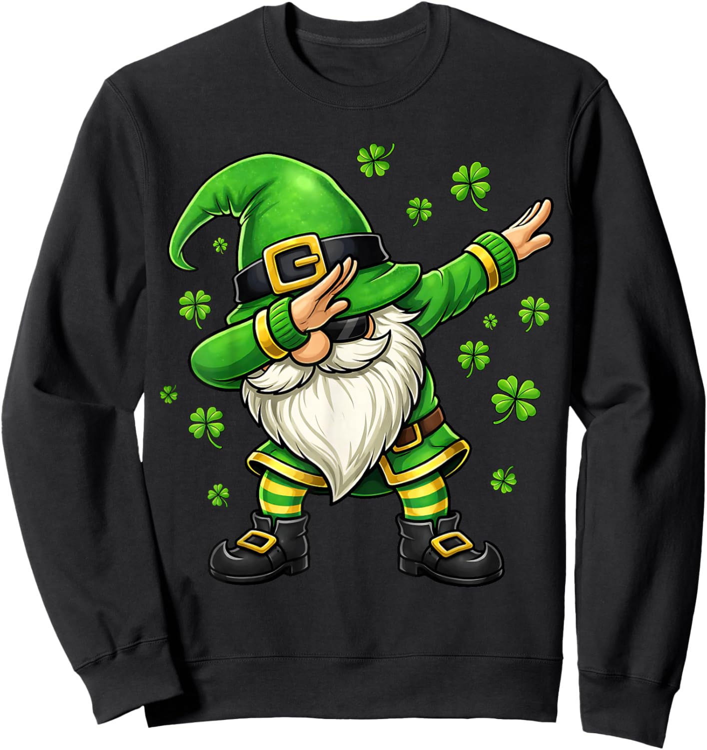 Dabbing Gnome Shamrock St Patricks Day Gnome Men Women Kids Sweatshirt - Sweatshirt | Black
