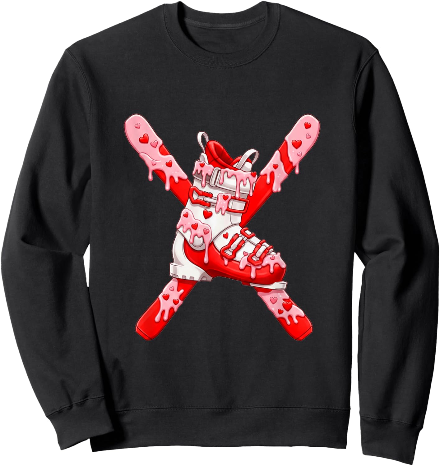 Skiing Skier Valentines Day Ice Cream Drip Heart Boys Girls Sweatshirt - Sweatshirt | Black
