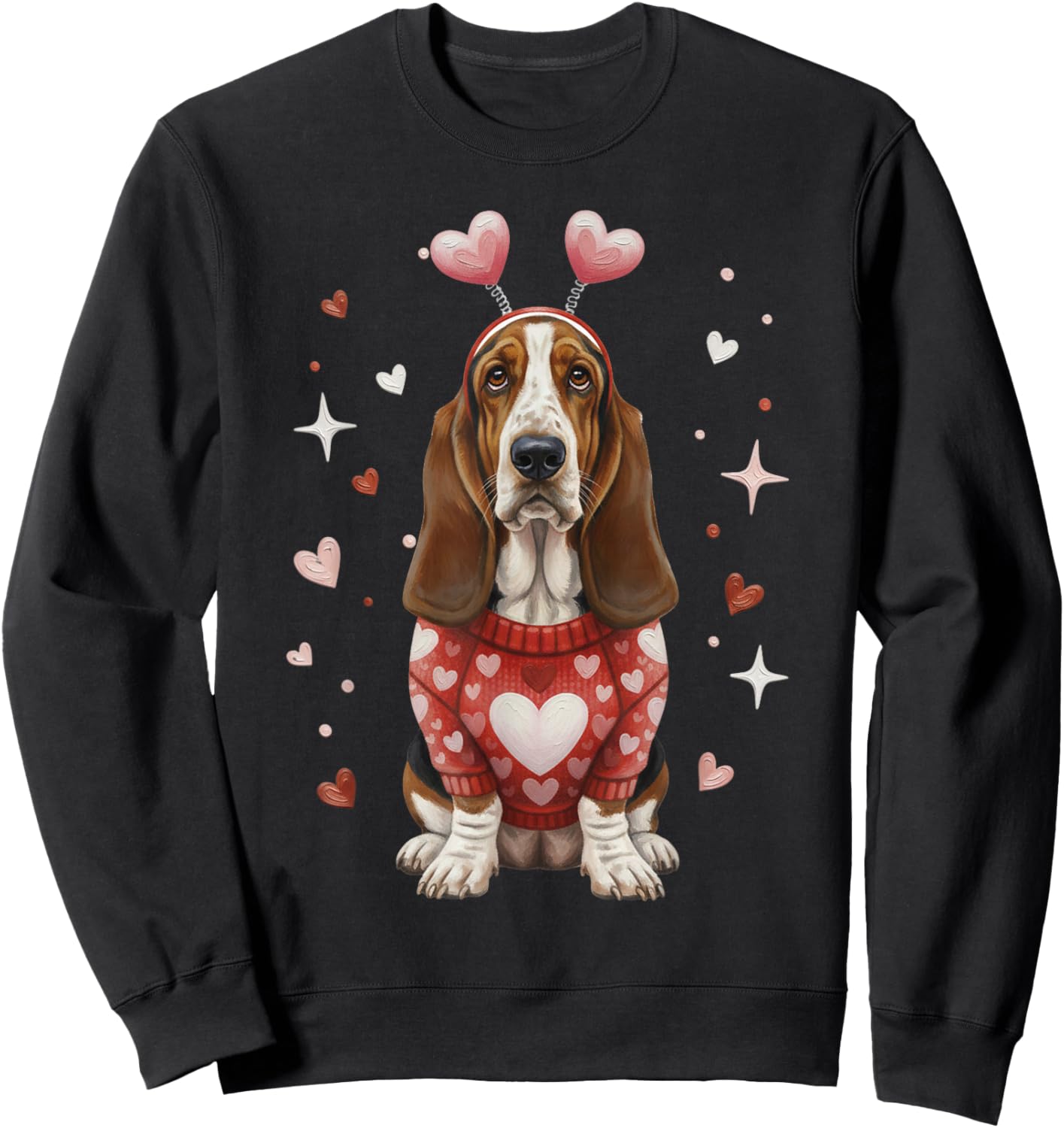 Cute Basset Hound Valentine Heart Valentines Day Sweatshirt - Sweatshirt | Black