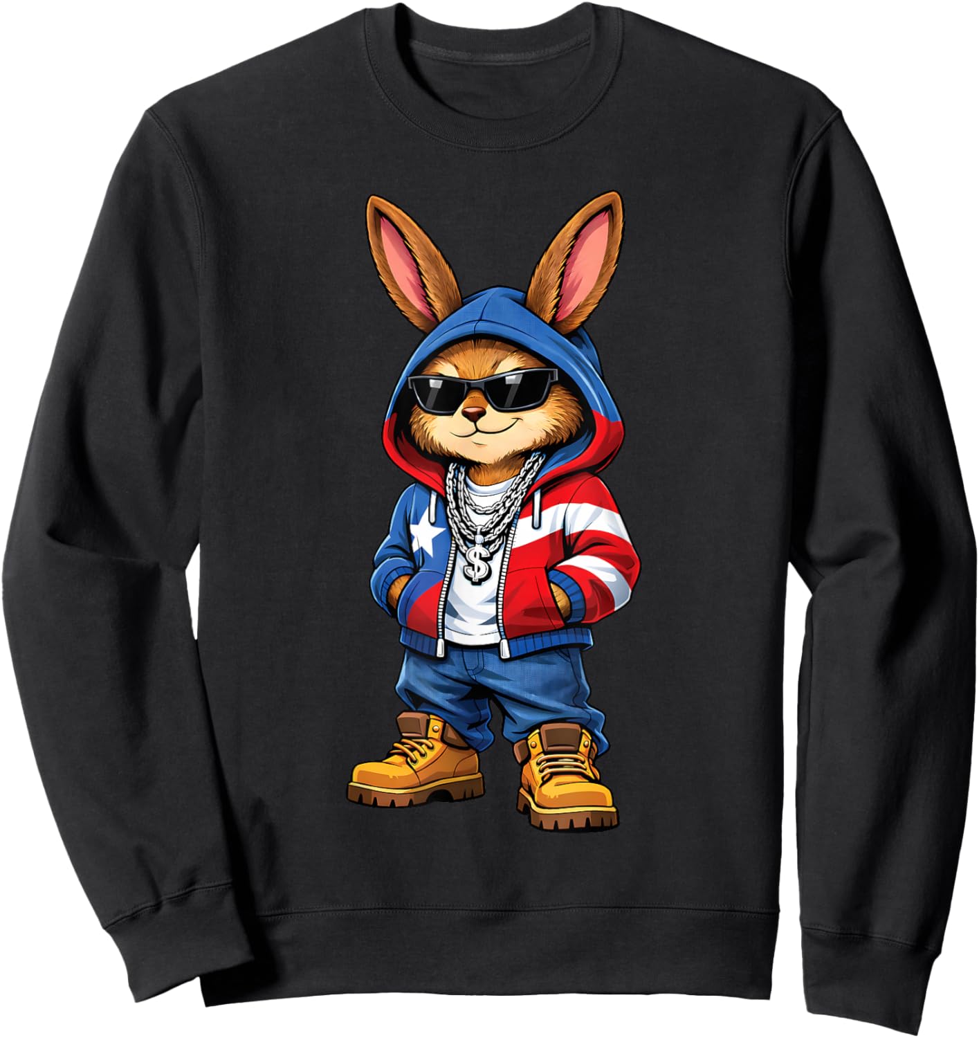 Bunny Puerto Rican Flag Apparel Streetwear Boricua Sweatshirt - Sweatshirt | Black