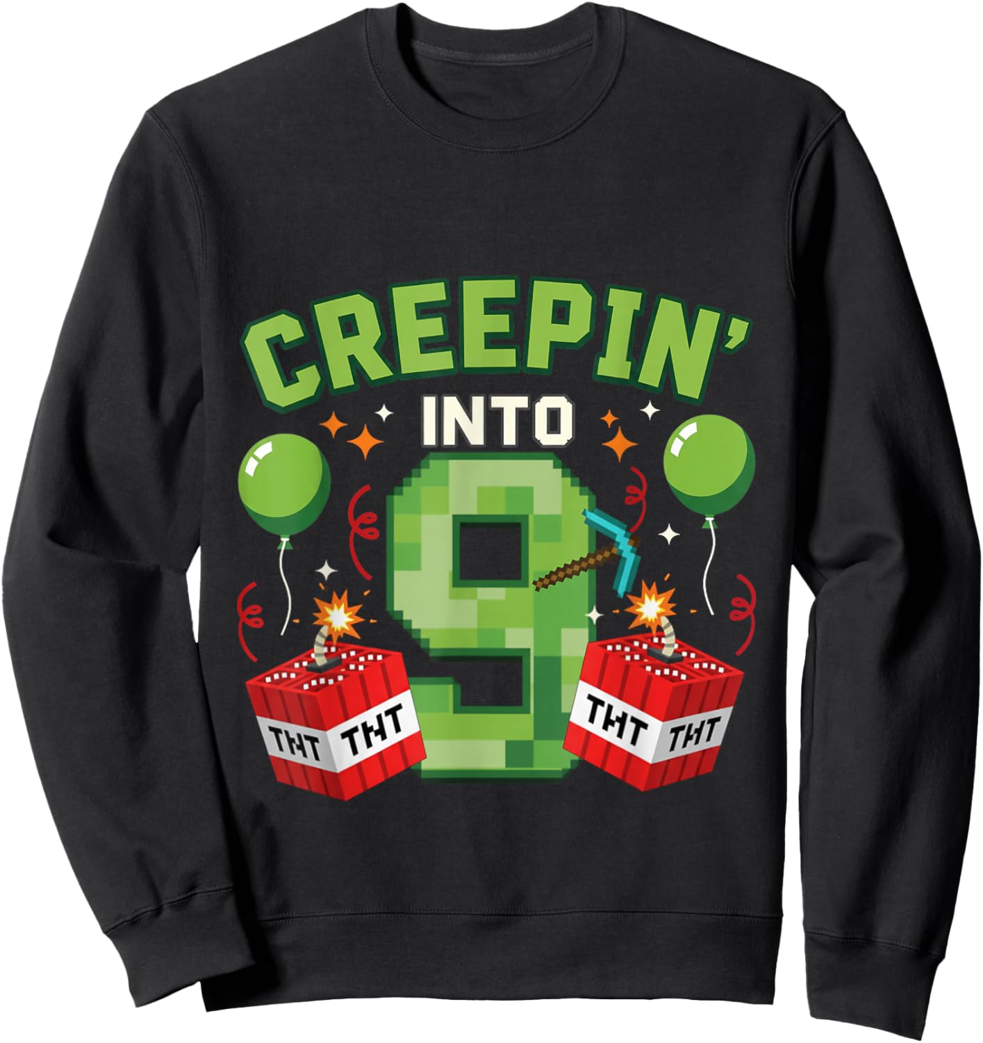 It's My 9th Birthday Boy Gamer Creepin’ Into 9 Gamer Pixel Sweatshirt - Sweatshirt | Black