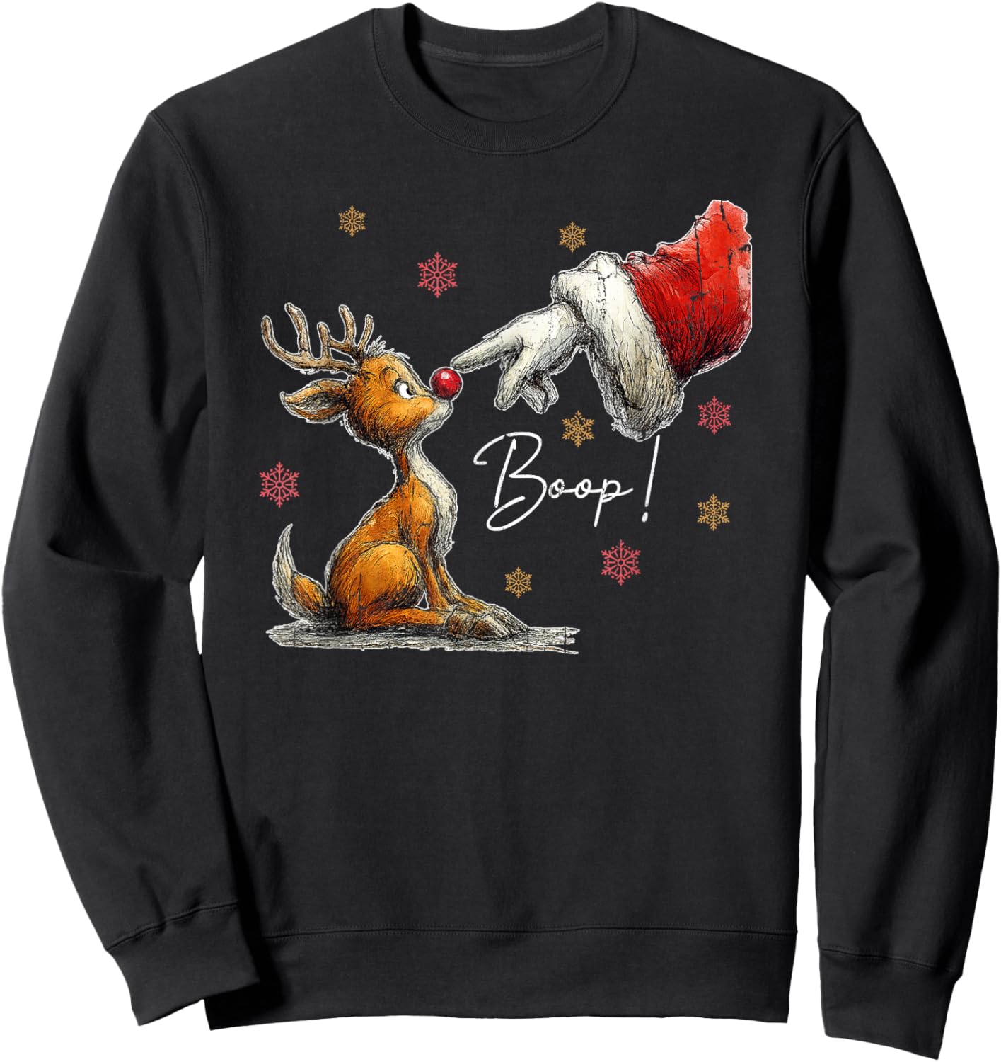 Retro Christmas Cartoon Boop, Christmas Reindeer Sweatshirt - Sweatshirt | Black