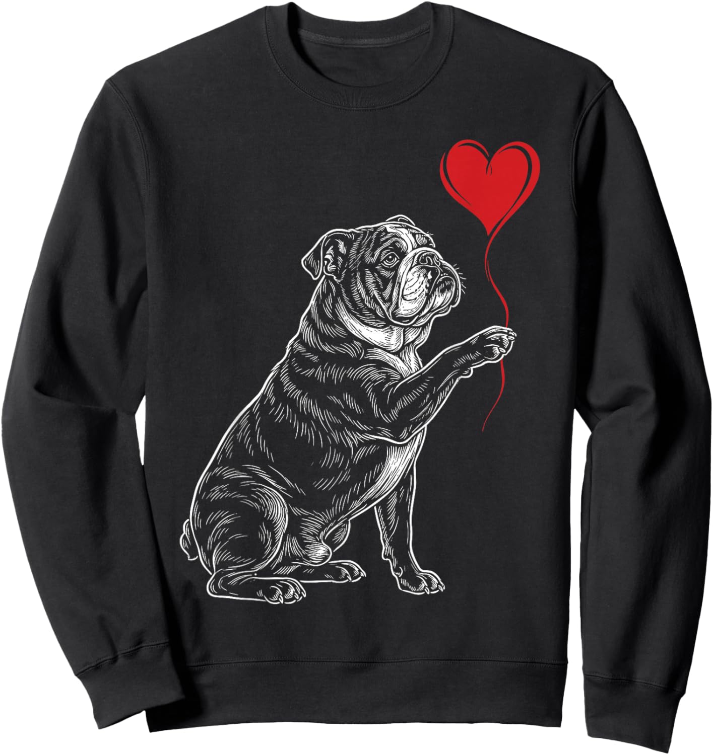 English Bulldog Dog Art Holding Heart Valentines Sweatshirt - Sweatshirt | Black