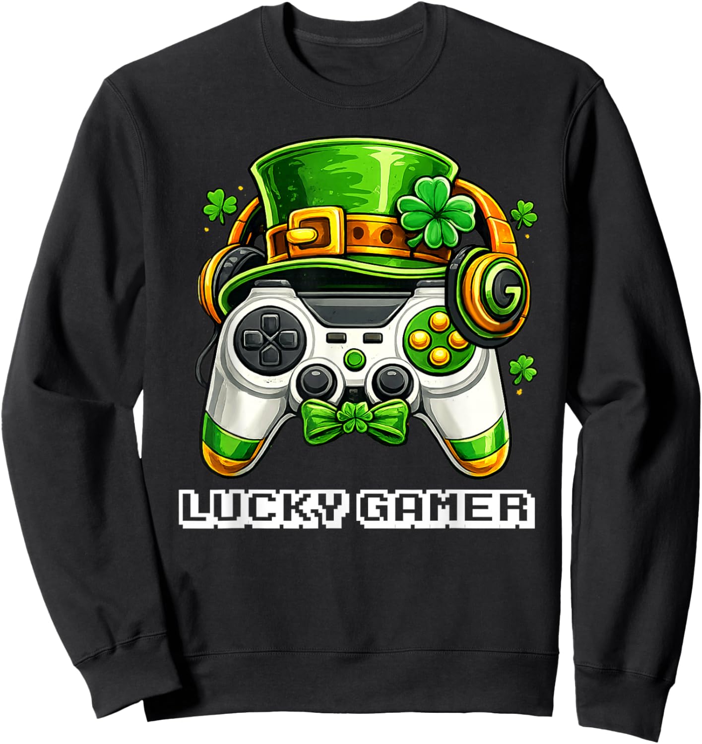 Lucky Gamer St Patricks Day Game Controller Boys Kids Sweatshirt - Sweatshirt | Black