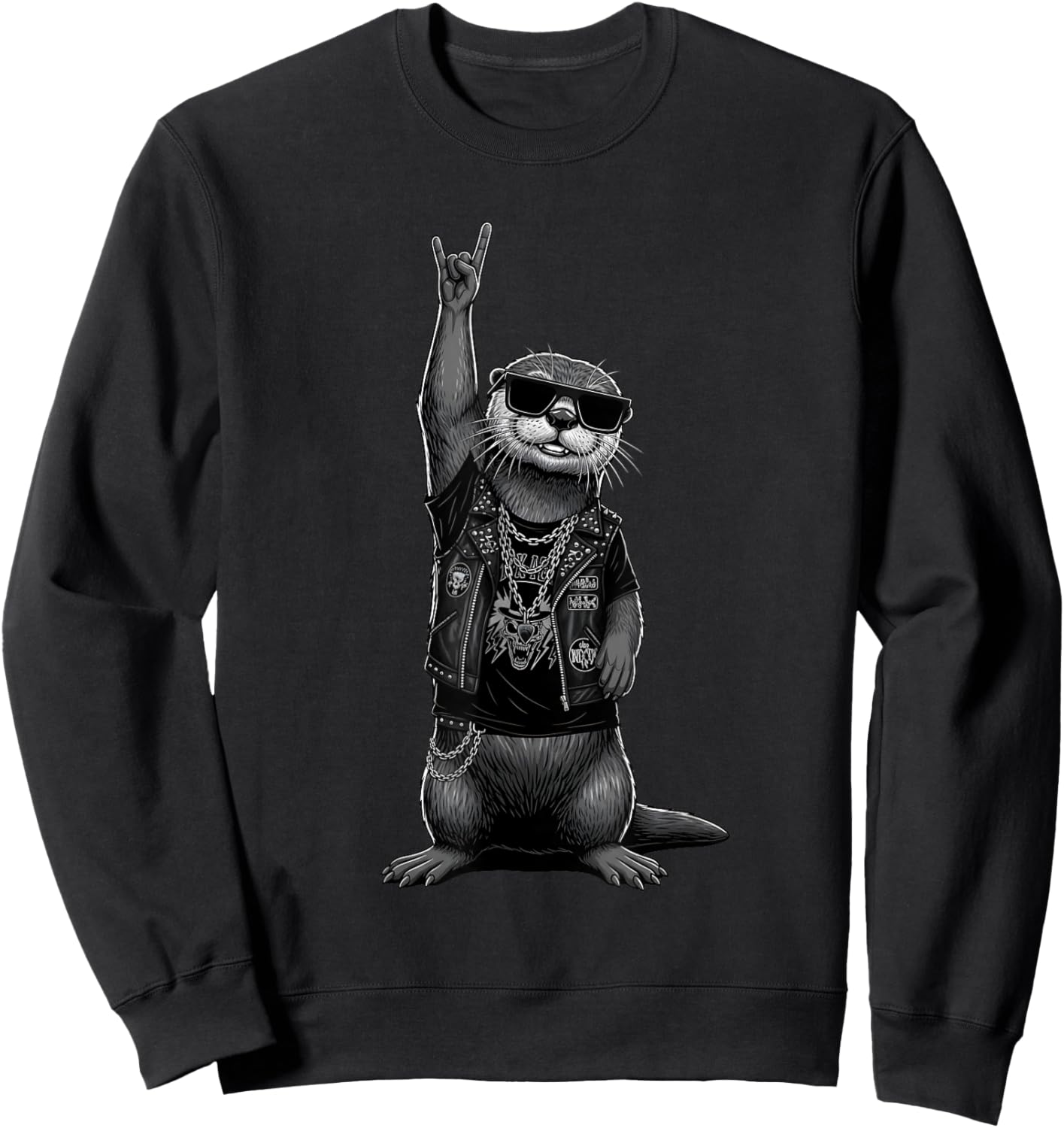 Retro Cool Rock Otter Music Men Kids Women Funny Sweatshirt - Sweatshirt | Black
