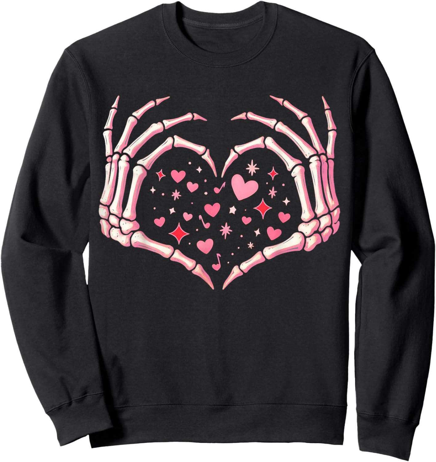 Valentines Day Skeleton Hand Heart Funny Men Women Kids Sweatshirt - Sweatshirt | Black