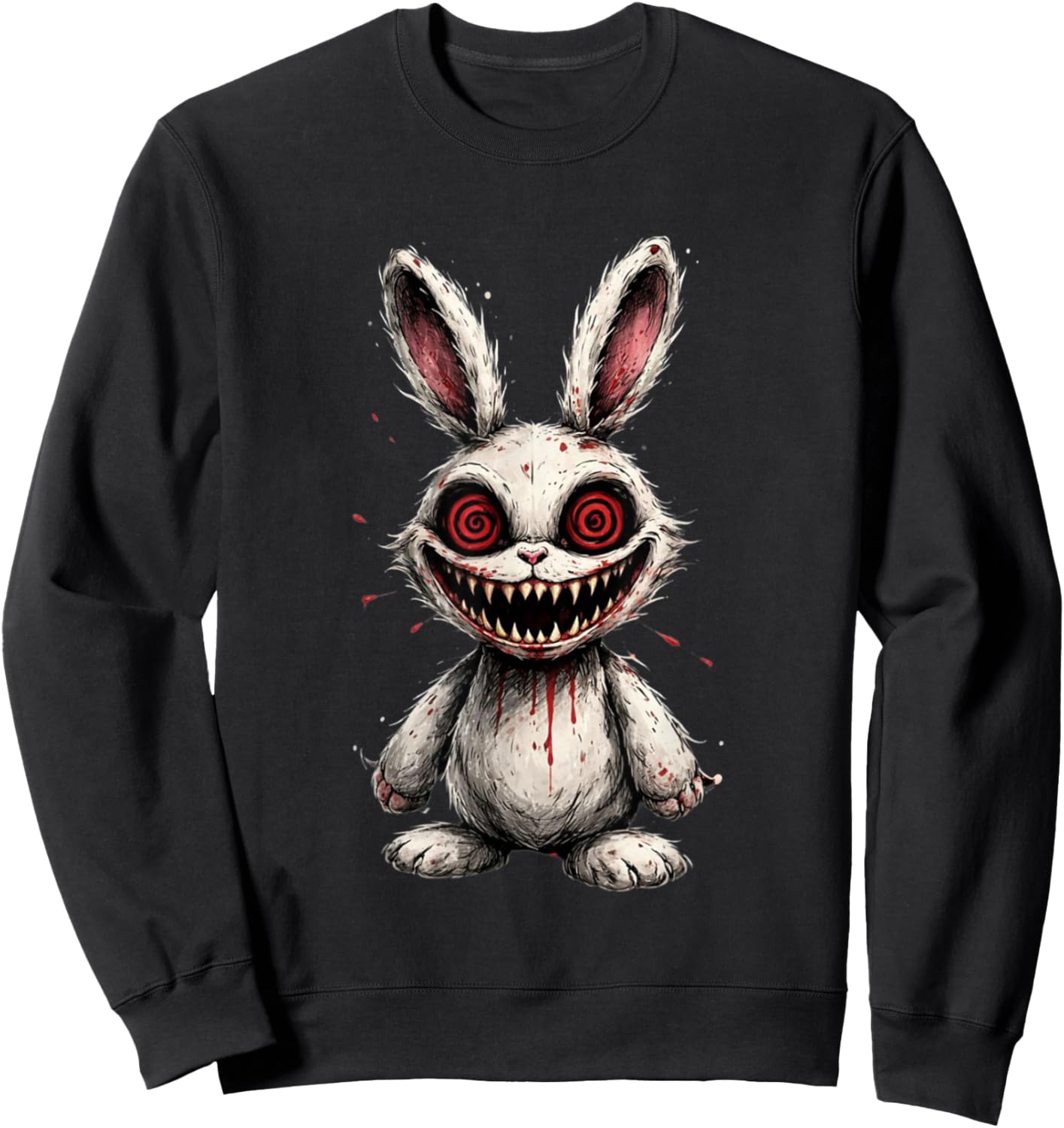 Psycho Cartoon Bunny Horror Graphic – Creepy Mascot Art Sweatshirt - Sweatshirt | Black