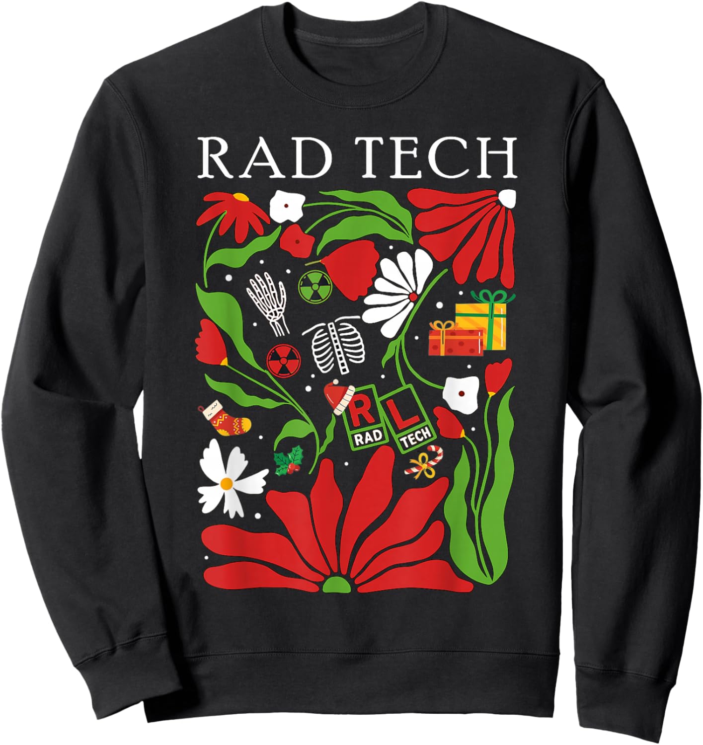 Christmas Radiology Boho Floral RAD Tech X-ray Technologist Sweatshirt - Sweatshirt | Black