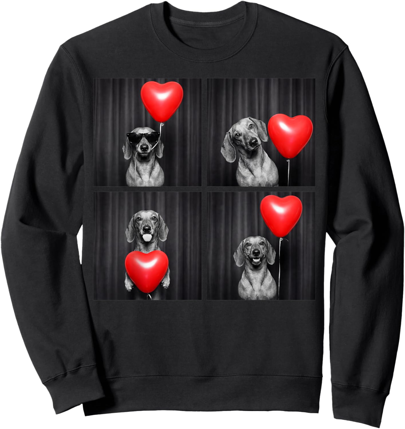 Funny Dachshund Photobooth Dog Lover Design Valentines Sweatshirt - Sweatshirt | Black