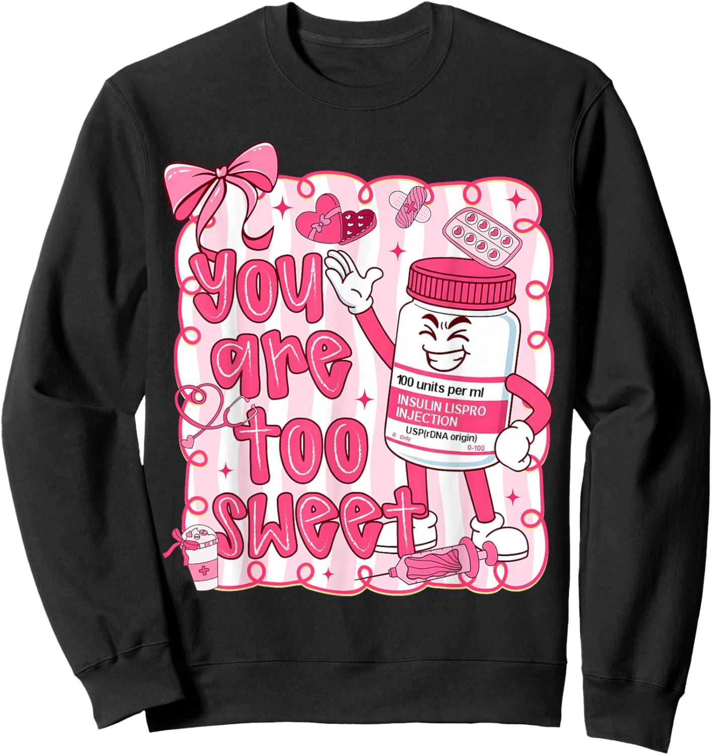 Preppy You are Too Sweet Nurse Valentine Coquette Bow Sweatshirt - Sweatshirt | Black