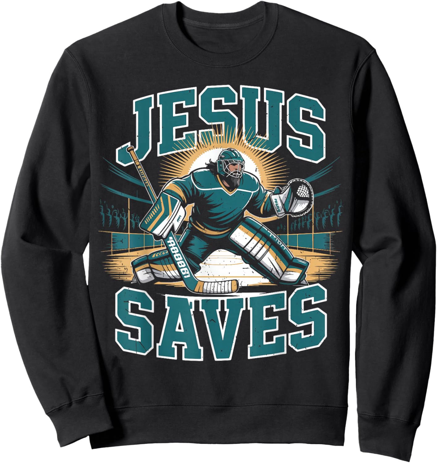 Christian Hockey Jesus Saves Goalie Humor Religious Hockey Sweatshirt - Sweatshirt | Black