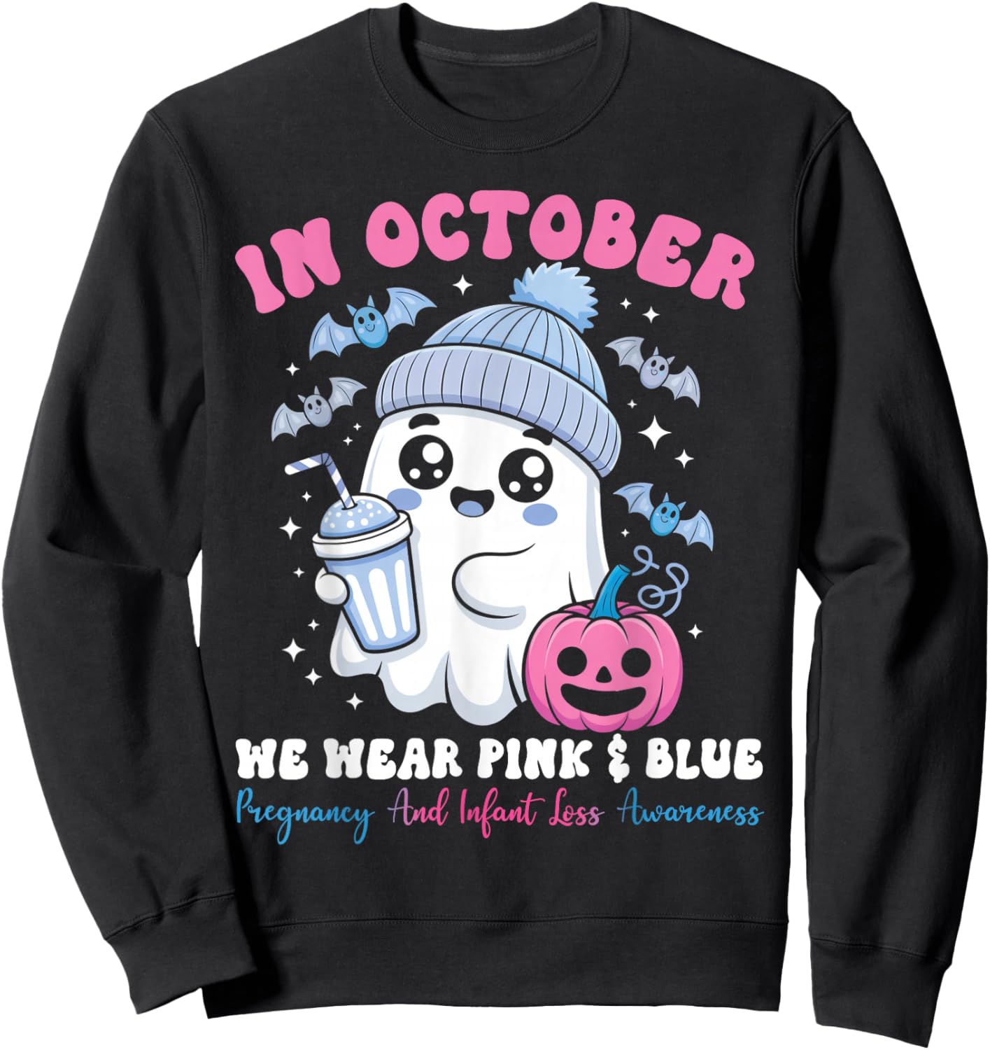 in October We Wear Pink and Blue Infant Loss Awareness Sweatshirt - Sweatshirt | Black