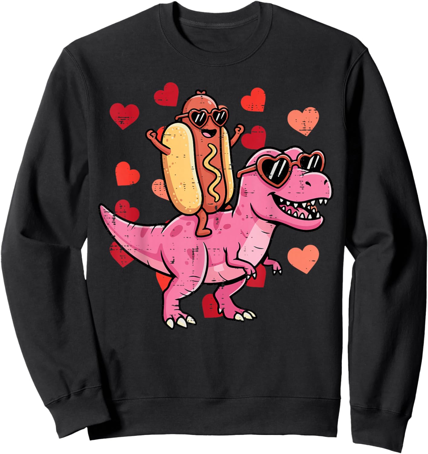 Hotdog Trex Dino Valentines Day Kids Toddler Boys Youth Sweatshirt - Sweatshirt | Black