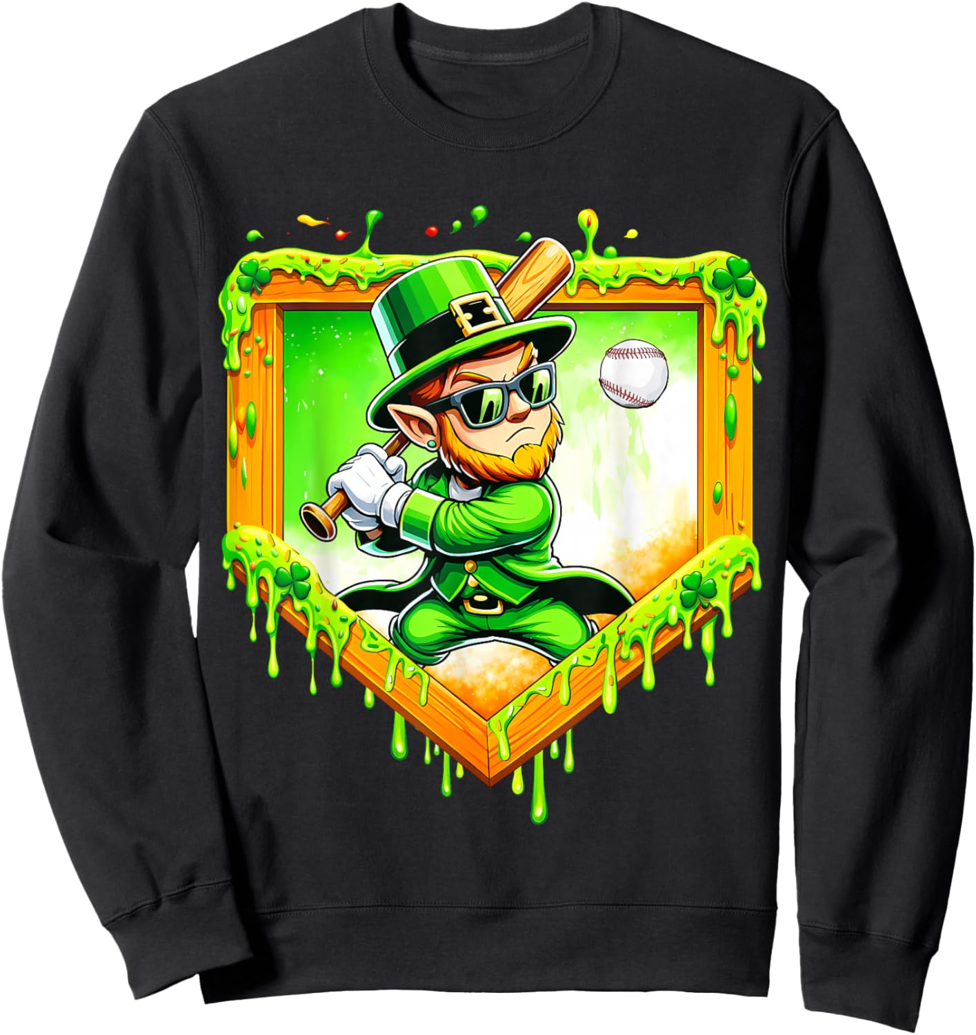 Leprechaun Baseball St Patricks Day Ice Cream Drip Men Boys Sweatshirt - Sweatshirt | Black