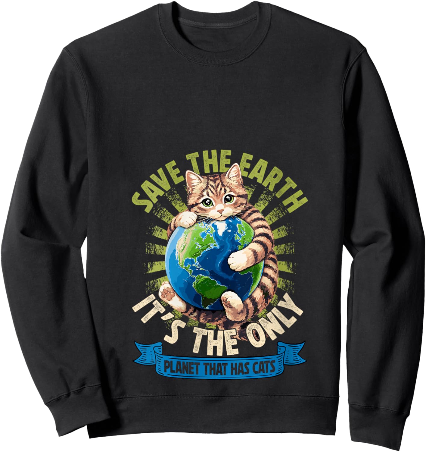 Women's Save The Earth Has Cats Earth Day Cat Lovers Kid Boy Girl V-Neck Sweatshirt - Sweatshirt | Black