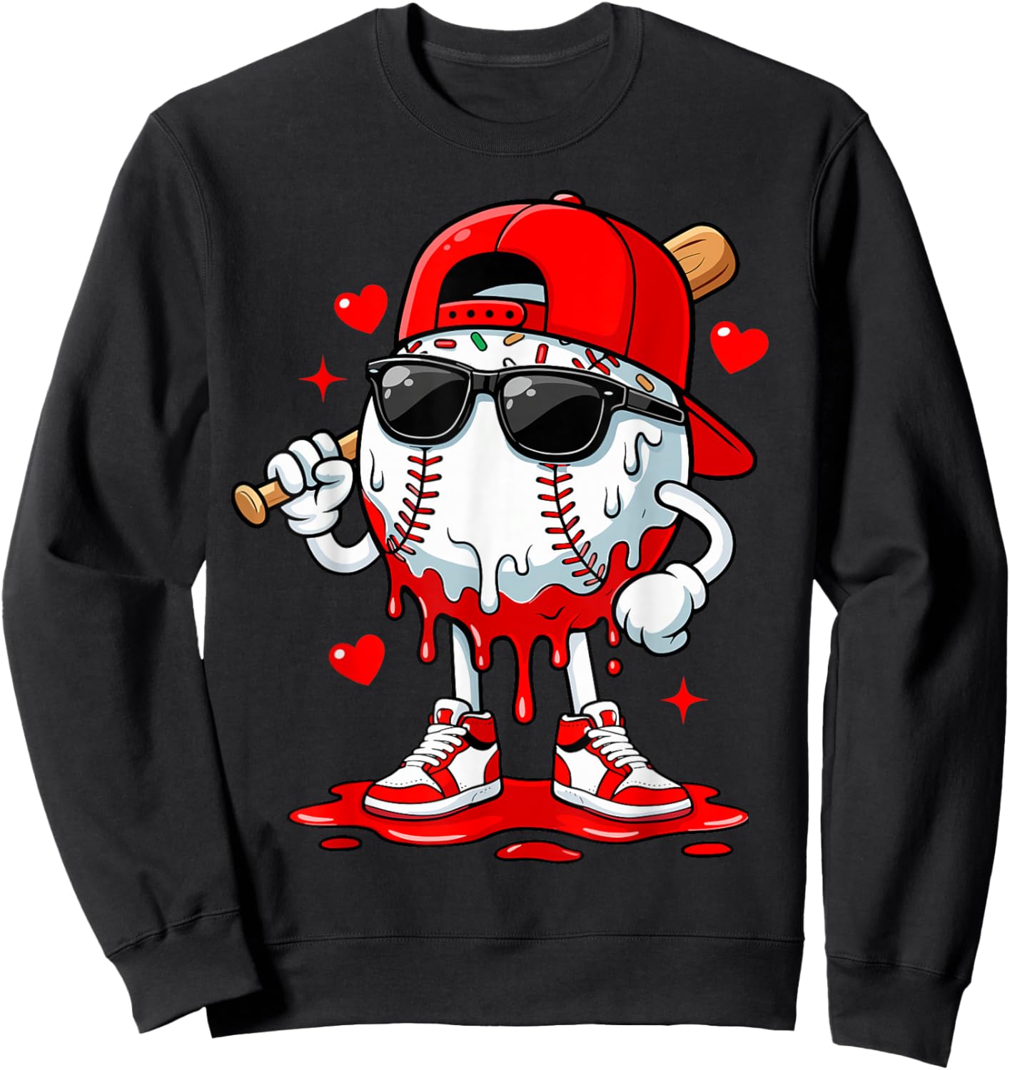 Baseball Drip Ice Cream Sunglasses Boys Youth Kids Valentine Sweatshirt - Sweatshirt | Black