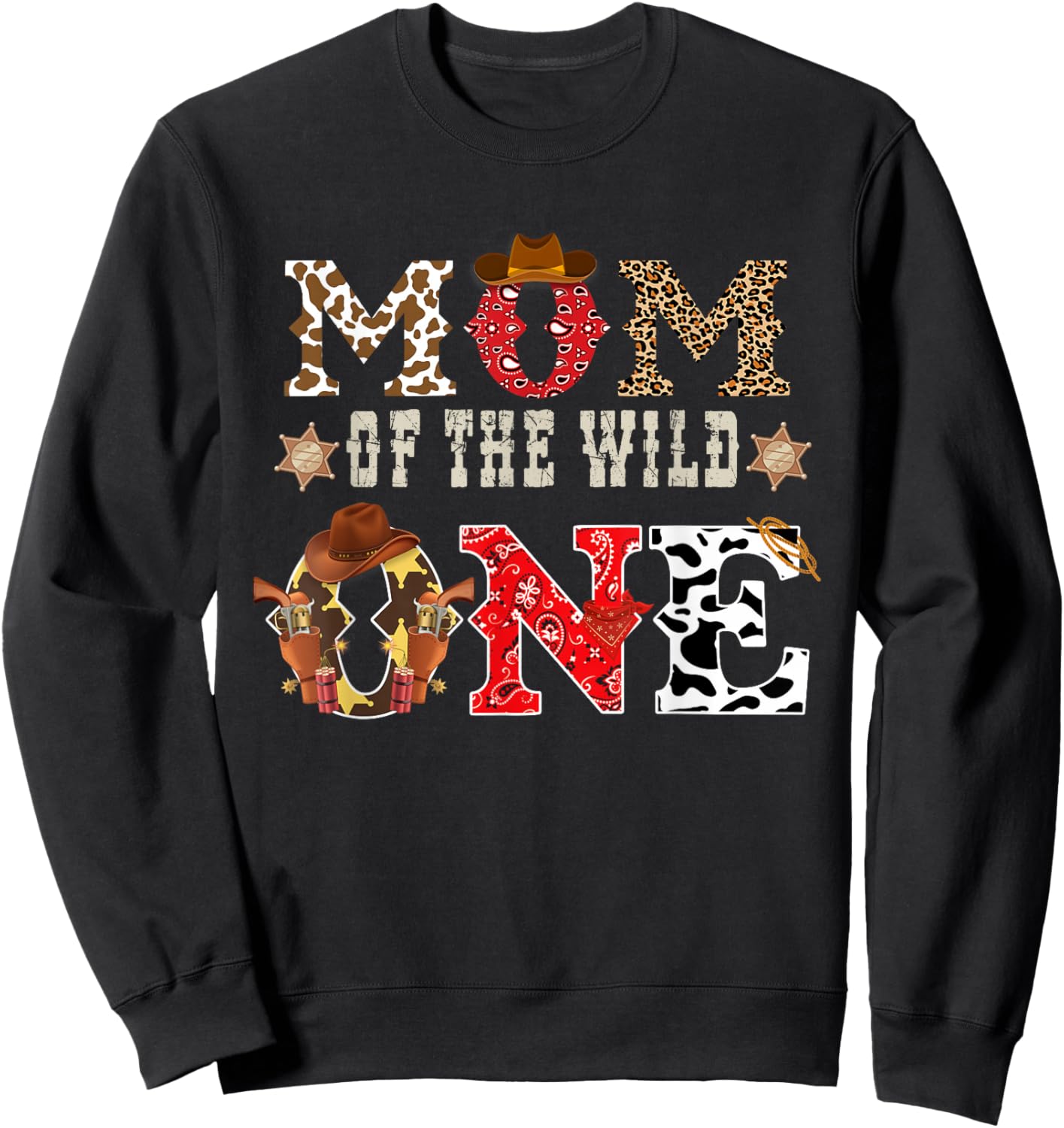 Mom of The Wild One Cowboy Western Rodeo Party Matching Sweatshirt - Sweatshirt | Black