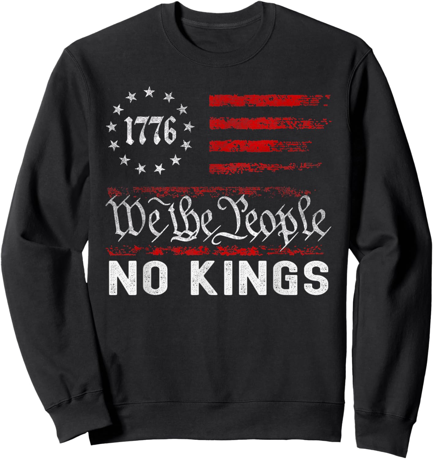 No Kings in America US Flag Vintage Sweatshirt - Sweatshirt | Black