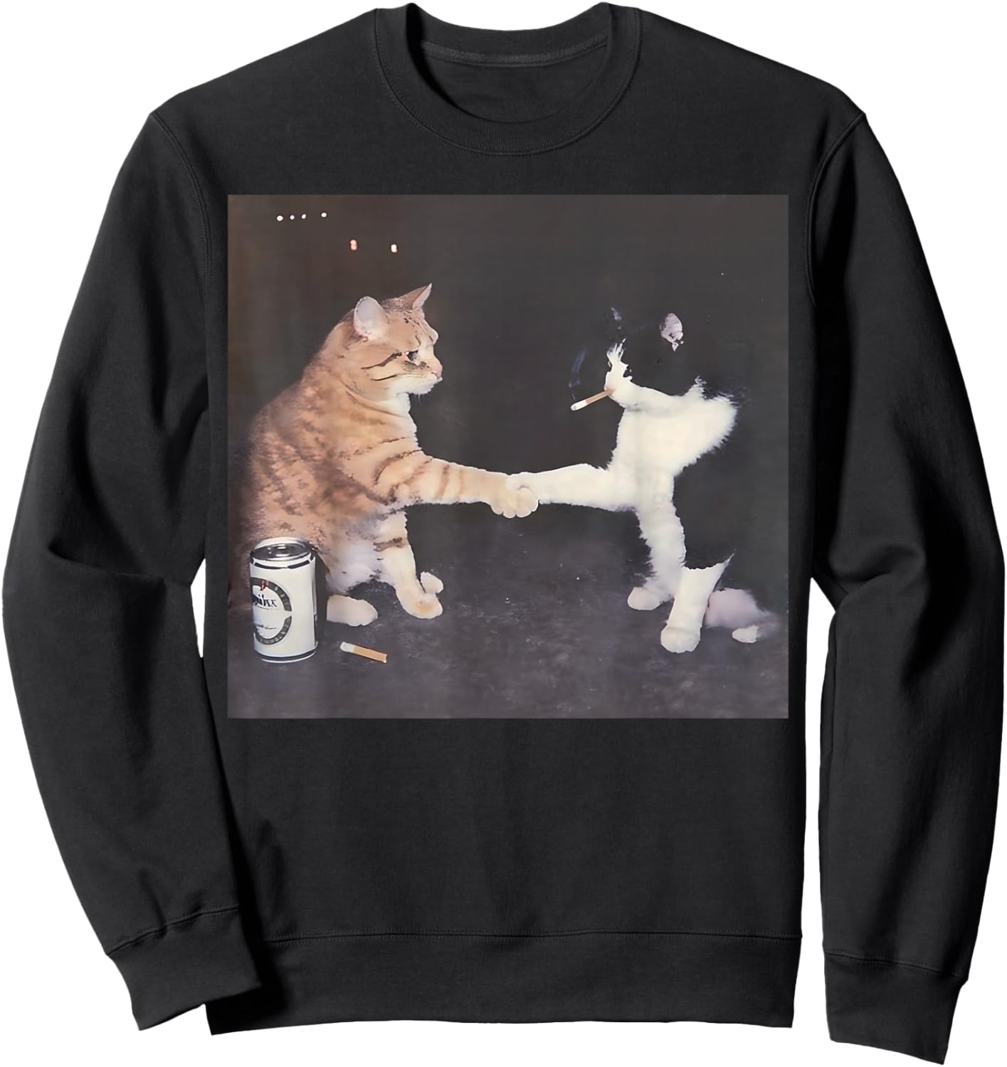 Funny Cigarette Smoking Cat Vintage Cat Meme Sweatshirt - Sweatshirt | Black