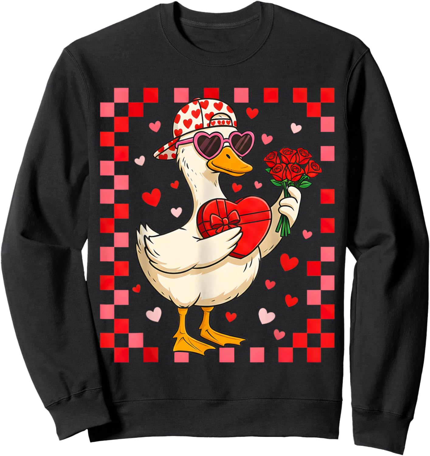 Funny Valentines Day Duck Heart Valentine Cupid Kids Boys Sweatshirt - Sweatshirt | Black