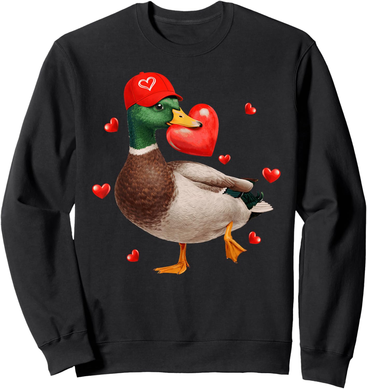 Funny Mallard Duck & Heart Happy Valentines Boys Men Sweatshirt - Sweatshirt | Black