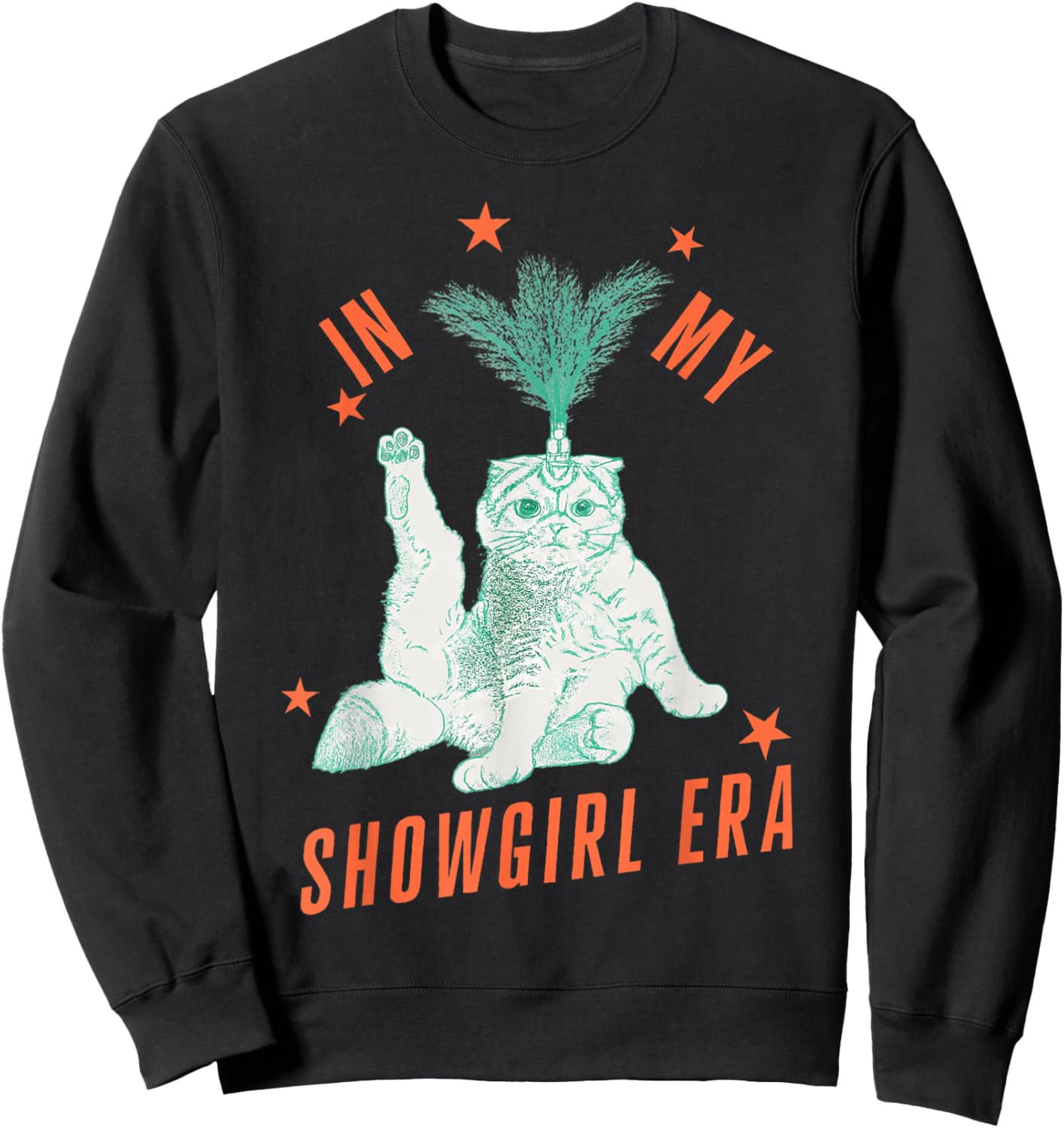 Funny Cat in Showgirl Costume Retro Humor Sweatshirt - Sweatshirt | Black